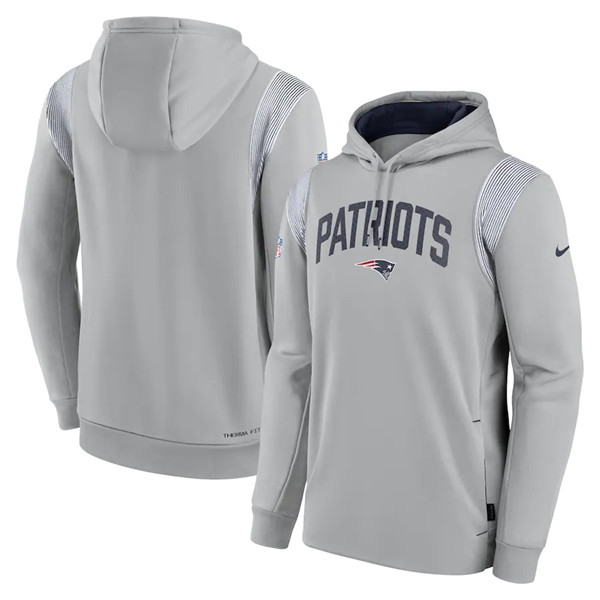 Men's New England Patriots Grey Sideline Stack Performance Pullover Hoodie 002
